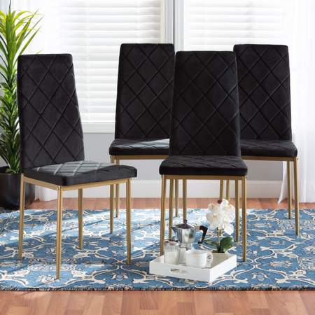 BAXTON STUDIO Blaise Glam and Luxe Black Velvet Upholstered and Gold Finished Metal Dining Chair Set (4PC) 194-4PC-11776-ZORO
